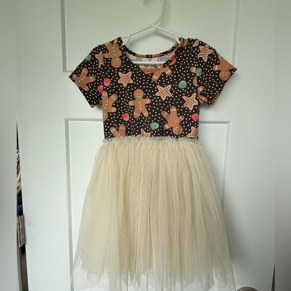 Taylor Joelle Brown Gingerbread Dress with Cream Tulle Skirt, Size 4T